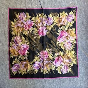 Ellen Tracy Black Pink and Gold Silk Scarf
